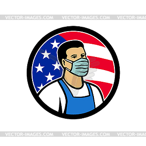 Американский работник питания, как герой флаг США круг Иконка - векторная графика