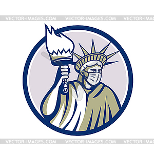 Statue of Liberty Wearing Surgical Mask Circle Icon - vector clip art