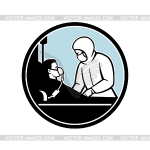 Доктор Лечащий Инфекционный Пациент Круг Ретро - векторное изображение