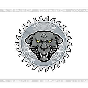 Melanistic Jaguar in Saw Blade Mascot - vector clip art