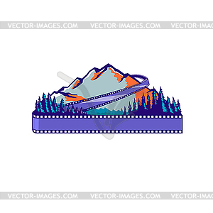 Flowing Film Strip Mountain and Trees WPA Retro - color vector clipart