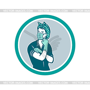 Rosie Riveter Wearing Mask Mascot - vector clipart