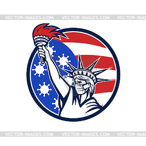 Statue of Liberty With Mask Covid-19 Flag Icon - vector image