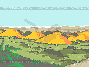 Chocolate Hills WPA Retro Style - vector image