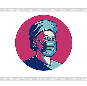 Фронтлайн работник в маске и кепке Круг WPA - векторная иллюстрация