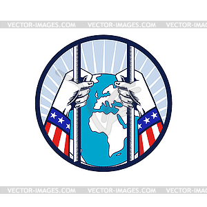 America in Lockdown of World Woodcut - vector clip art