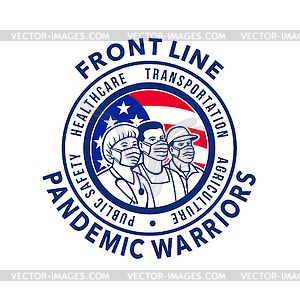 American Front Line Pandemic Warriors Circle Icon - vector image