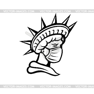 Statue of Liberty Wearing Mask Black and White - vector clipart