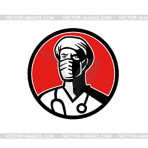 Surgeon Wearing Face Mask Circle Mascot - vector image