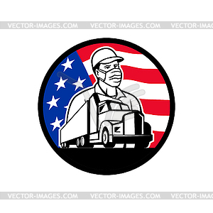 American Trucker Wearing Mask USA Flag Circle Mascot - vector clipart