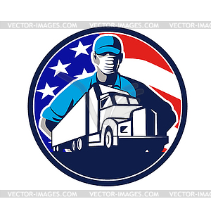 American Truck Driver Wearing Mask USA Flag Circle - stock vector clipart