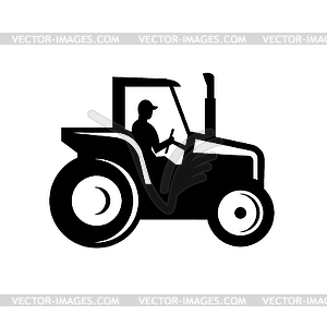 Vintage Farm Tractor Side View Silhouette Black - vector clipart