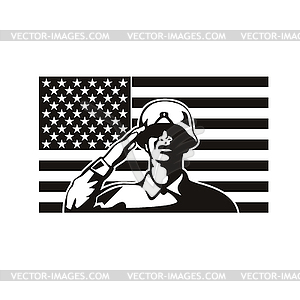 African American Soldier Saluting USA Stars and - vector image
