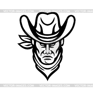 American Cowboy Head Sports Mascot Black and White - vector image