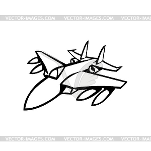 American Fighter Jet in Full Flight Black and White - vector clip art