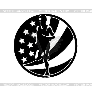 Американский марафонец работает круг флага США - стоковое векторное изображение