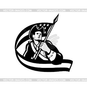 American Patriot Revolutionary Soldier Waving USA - vector image