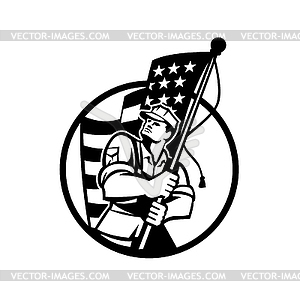 American Patriot Soldier Holding USA Star Spangled - vector image