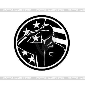 Американский солдат-военнослужащий приветствуя круг флага - изображение в формате EPS