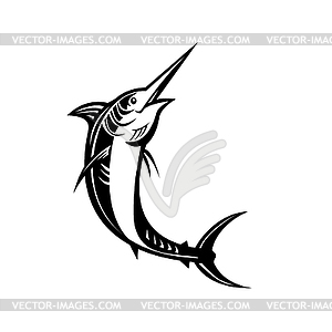 Atlantic Blue Marlin Jumping Retro Woodcut Black an - vector image