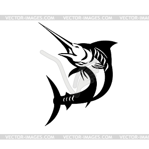 Blue Marlin Fish Jumping Shield Crest Retro Black - vector image