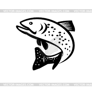 Brook Trout or Brook Char Jumping Up Retro Black an - vector image