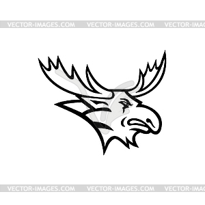 Bull Moose or Elk Head Mascot Black and White - vector clipart