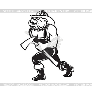 Bulldog Fireman Firefighter Walking With Fire Axe - vector image