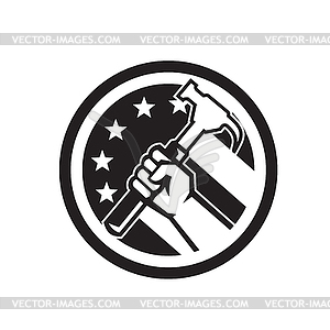 Carpenter Hand Holding Hammer USA Flag Circle - vector clip art