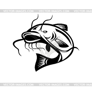 Catfish Jumping Retro Black and White - vector clip art