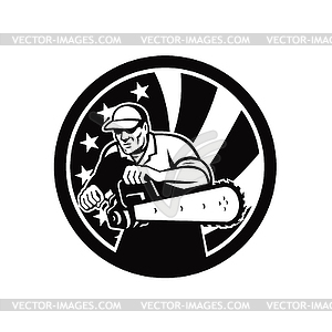 American Arborist With Chainsaw and USA Star - vector image