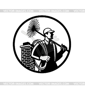 Chimney Sweep Holding Sweeper and Rope Circle - vector image