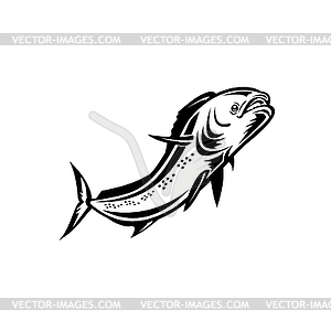 Mahi-mahi or Common Dolphinfish Jumping Up Retro - vector image