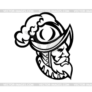 Spanish Conquistador Wearing Morion Mascot Black an - vector clipart