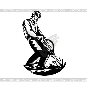 Construction Worker with Jack Hammer Pneumatic Dril - vector clip art