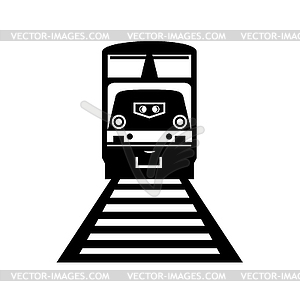 Diesel Locomotive Train Front View Retro Black and - vector image