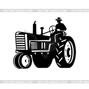 Organic Farmer Driving Vintage Tractor Retro - vector clipart