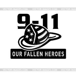 Шляпа пожарного 911 Fallen Heroes Black and White Retro - стоковый клипарт