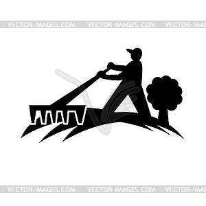 Gardener Landscaper Working With Rake Silhouette - vector image