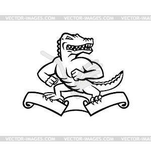 Gator or Alligator Standing on Ribbon Scroll - vector clipart