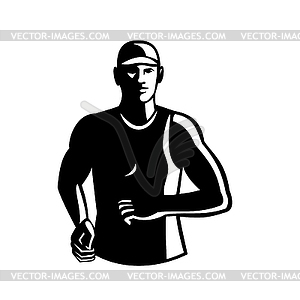 Male Marathon Runner Running Black and White - vector image