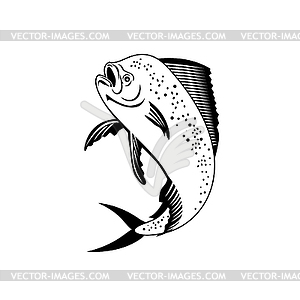 Dorado Dolphinfish or Mahi-mahi Jumping Up Retro - vector image