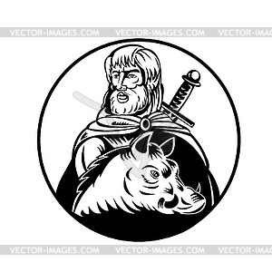 Фрейр или Бог Фрея в скандинавской мифологии с мечом - векторное графическое изображение