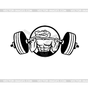 Alligator Lifting Heavy Barbell Weight Circle Masco - vector EPS clipart