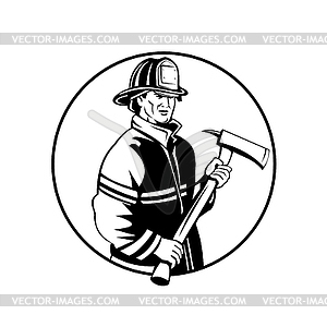 American Fireman Firefighter First Responder Holdin - stock vector clipart