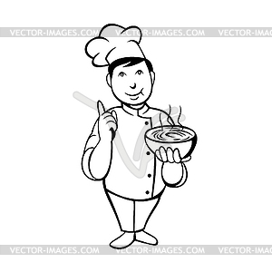 Cartoon Asian Chef or Cook Serving Bowl of Hot - vector image