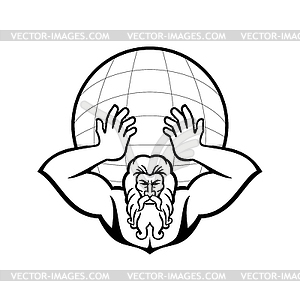 Atlas Holding Up World Front View Mascot Black and - vector image