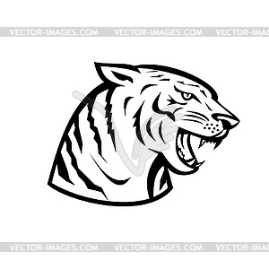 Head of Bengal Tiger Growling Side Woodcut Retro - vector image