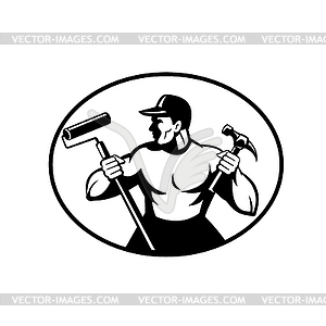 Builder Handyman Painter or Carpenter Holding Hamme - vector image