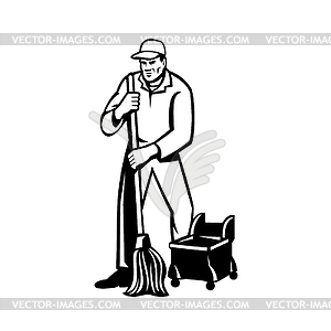 Commercial Cleaner or Janitor Mopping Cleaning Floo - vector EPS clipart